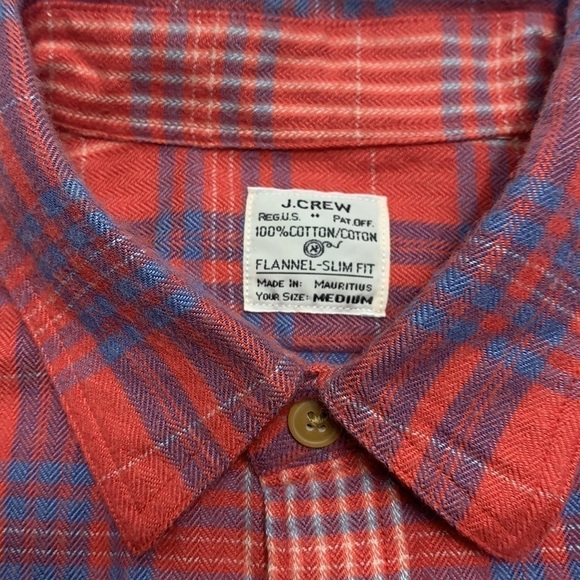 Men’s J Crew Red Blue white Flannel Button Down Long Sleeve Shirt Size Medium - Picture 2 of 4
